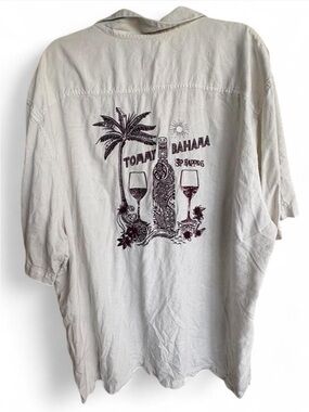 Rare Tommy Bahama Cream Button-Down Shirt with Wine Bottle & Palm Graphic